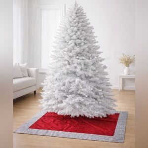 Domain XL Square Red Christmas Tree Skirt With Silver Sequin Border Lined Tie Up